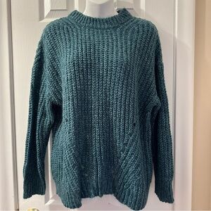 American Eagle Women’s Green Small Oversized Slouchy Chunky Eyelet Knit Sweater